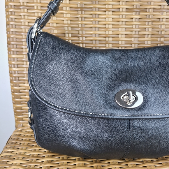 Coach Black Pebbled Leather Legacy Flap Shoulder Bag Silver Hardware - Picture 2 of 16